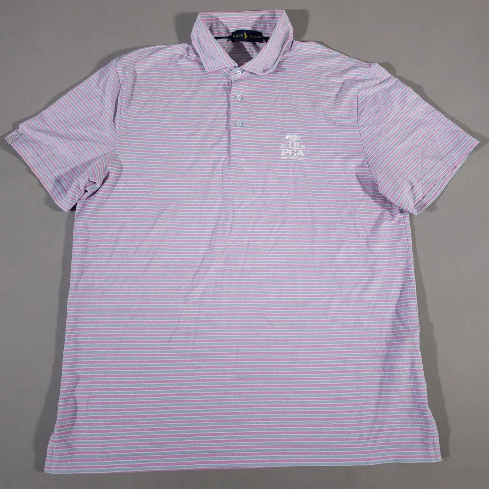 Ralph Lauren Polo Shirt Mens XXL Pink Blue Striped 2020 PGA Harding Park Golf